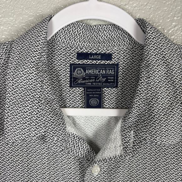 NWT American Rag Size Large Mens Button Down Preppy Boho White Grey Shirt - Picture 4 of 8